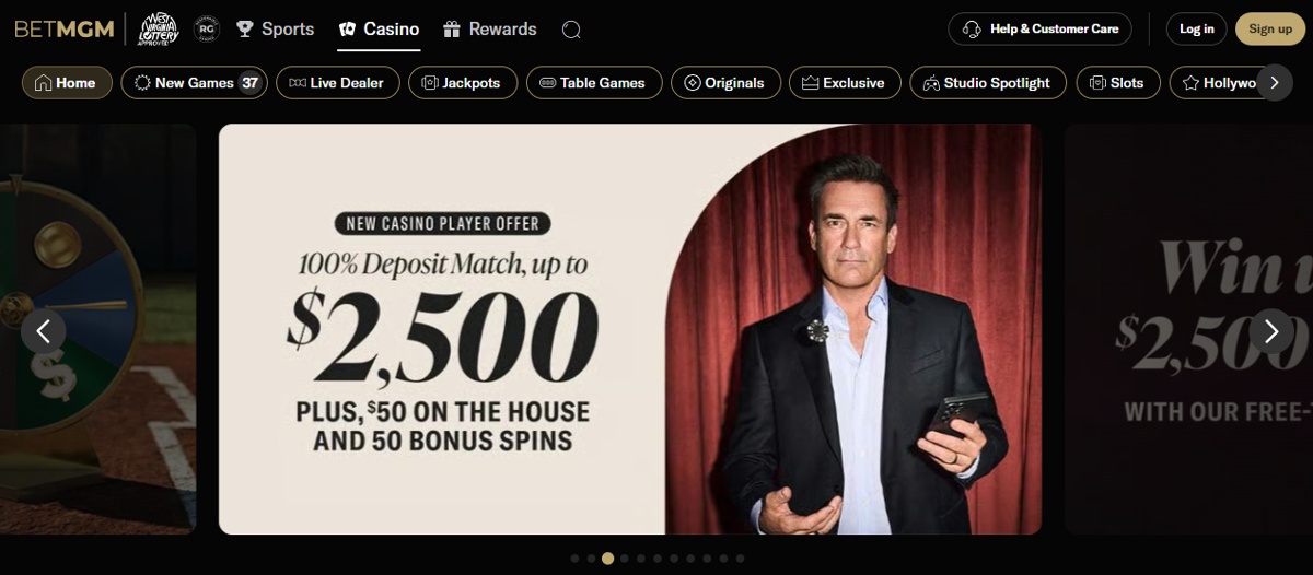 BetMGM West Virginia homepage showing promotion highlights and game categories